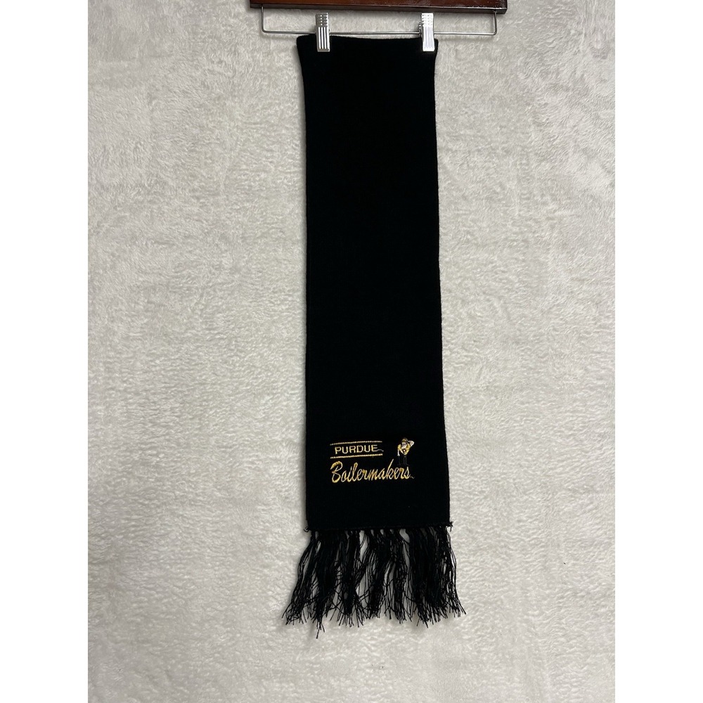 Purdue‎ Boilermakers Black Knit Scarf Fringed Embroidered Logo USA Made
